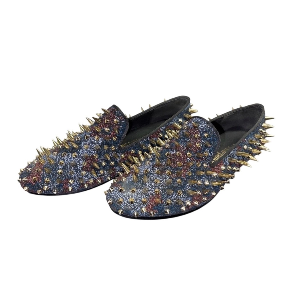 Harpelunde Mens Studded Spiked Loafers Blue Red Pattern Size‎ 10 Dress Shoes